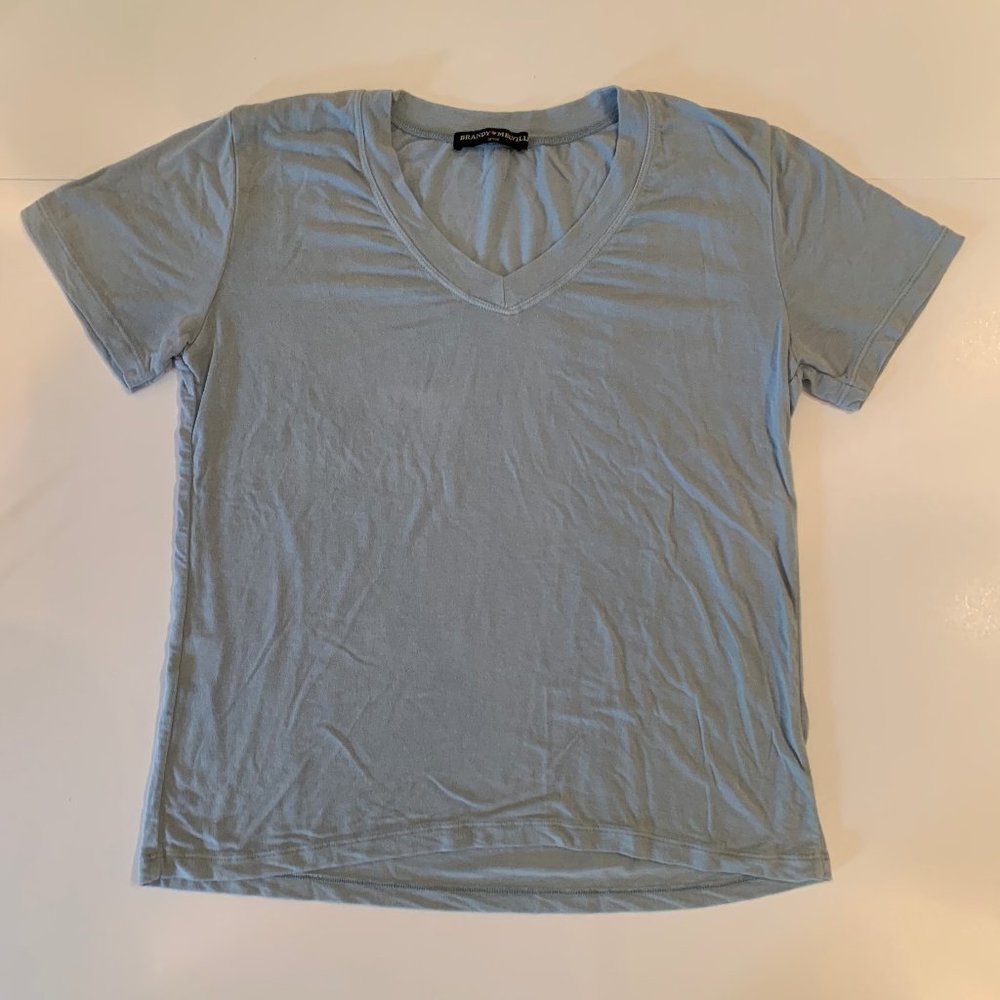 BRANDY MELVILLE Light Blue V-Neck T-shirt Top